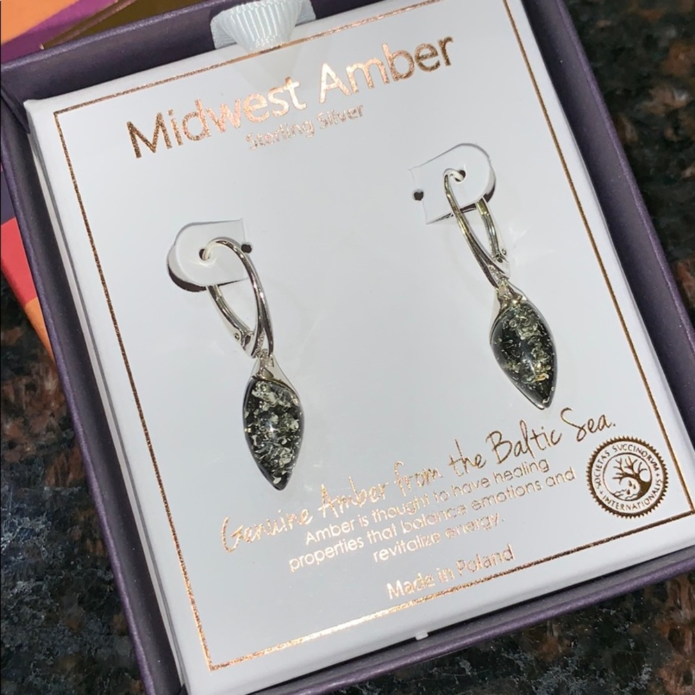 Genuine Amber Sterling Silver Earrings
